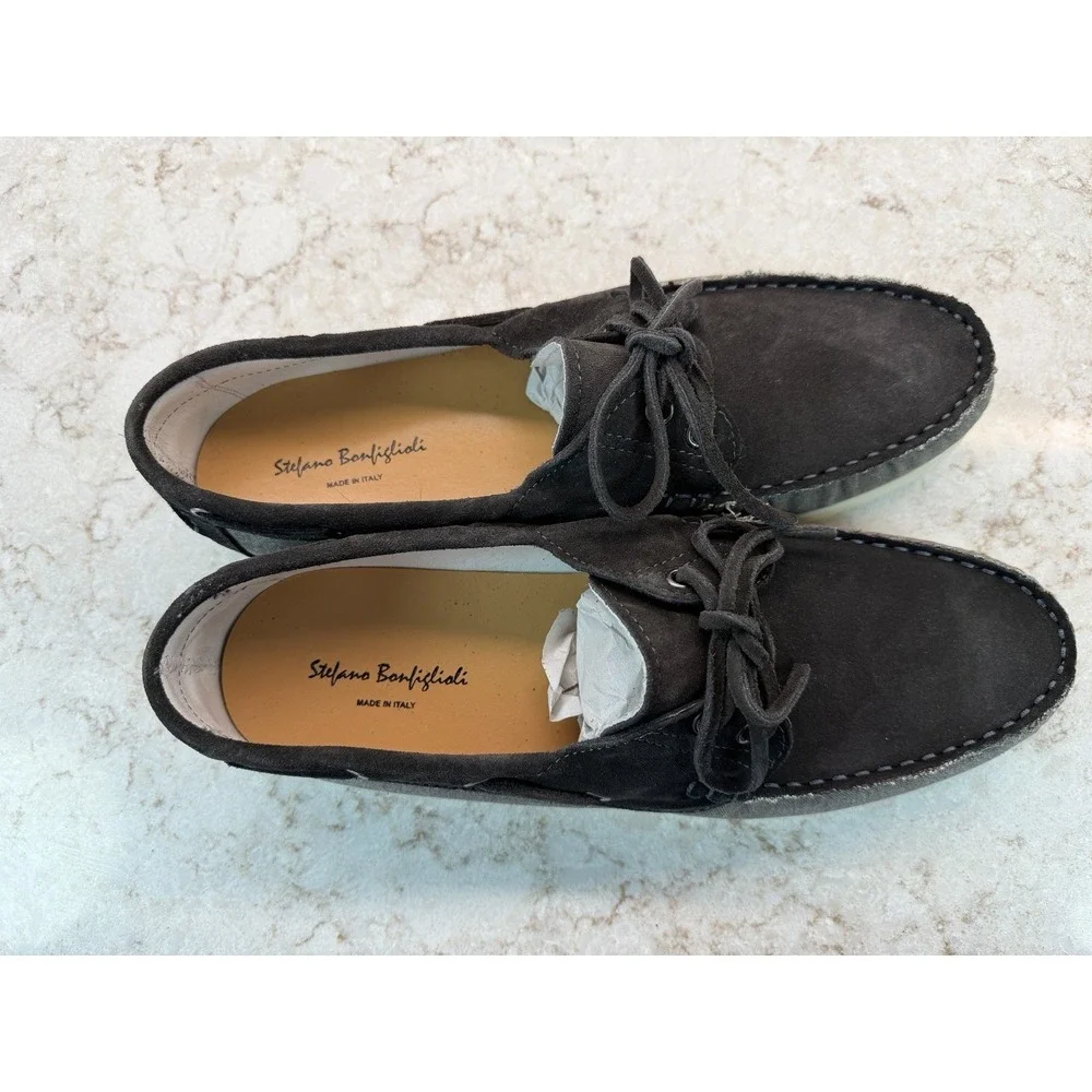 Stefano Bonfiglioli Men's Boat Shoes, Size 11, Gray & Black